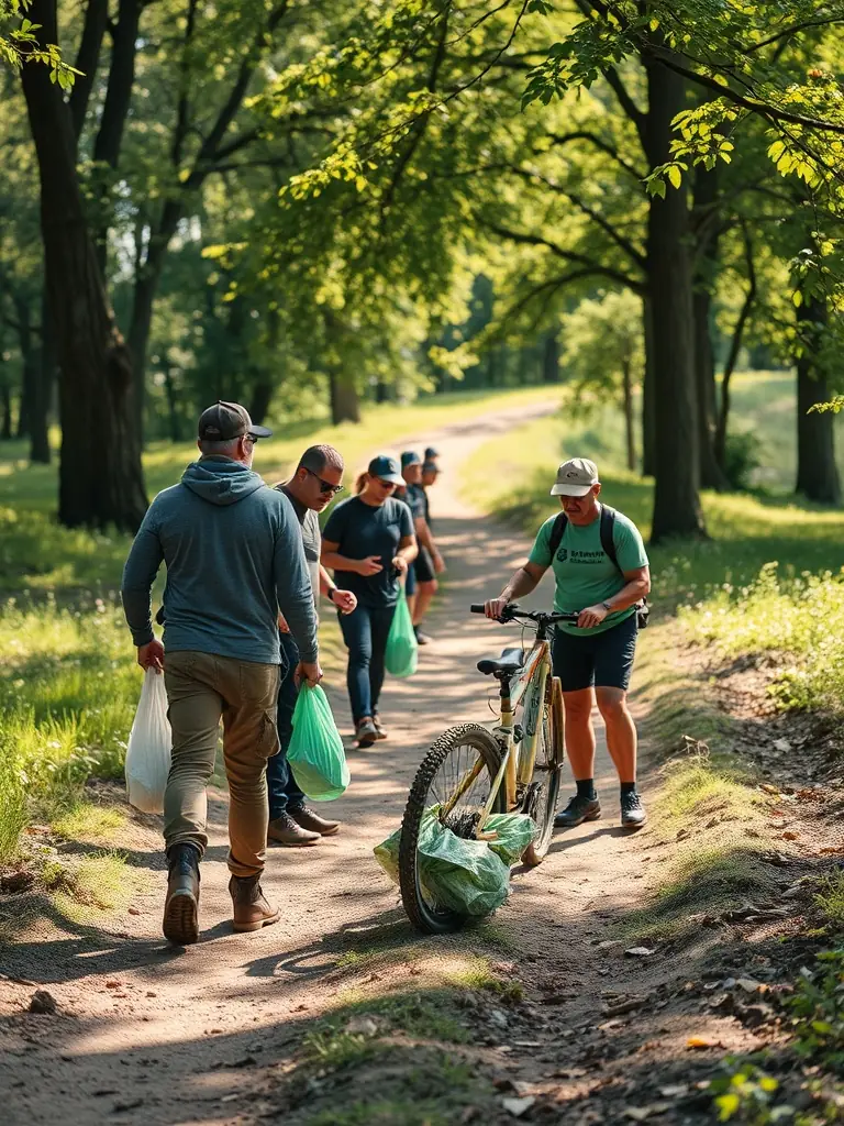 Volunteers clearing a hiking trail, demonstrating CHAMINADOUR's commitment to trail maintenance and environmental preservation.
